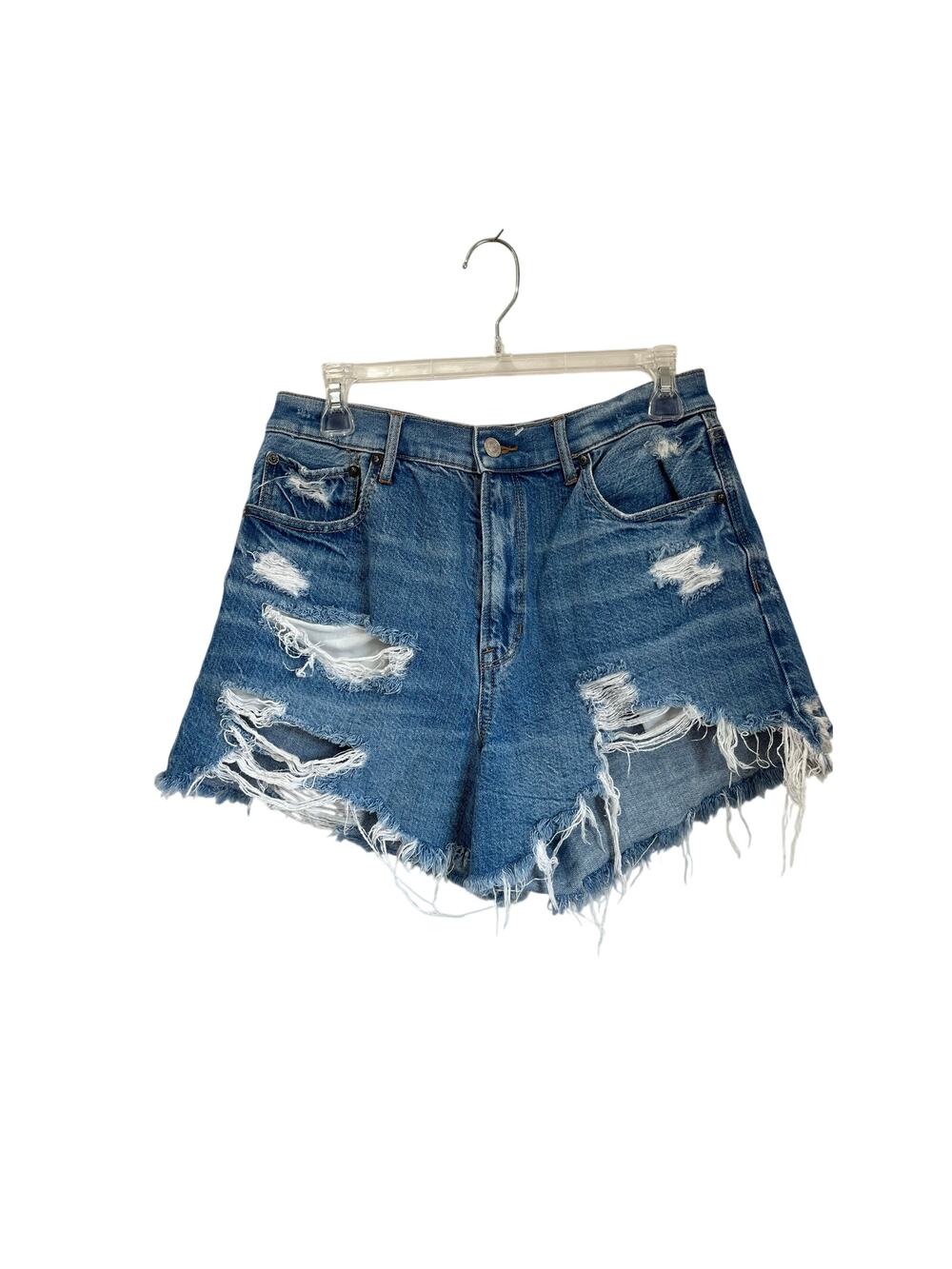 American Eagle Distressed Denim Cutoff Shorts Sz 10 High Rise Frayed Hem Summer